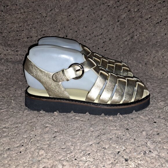 ANTHROPOLGIE-Gold Leather Fisherman Sandals-Lined-Size 38-New/No Box - Picture 4 of 7